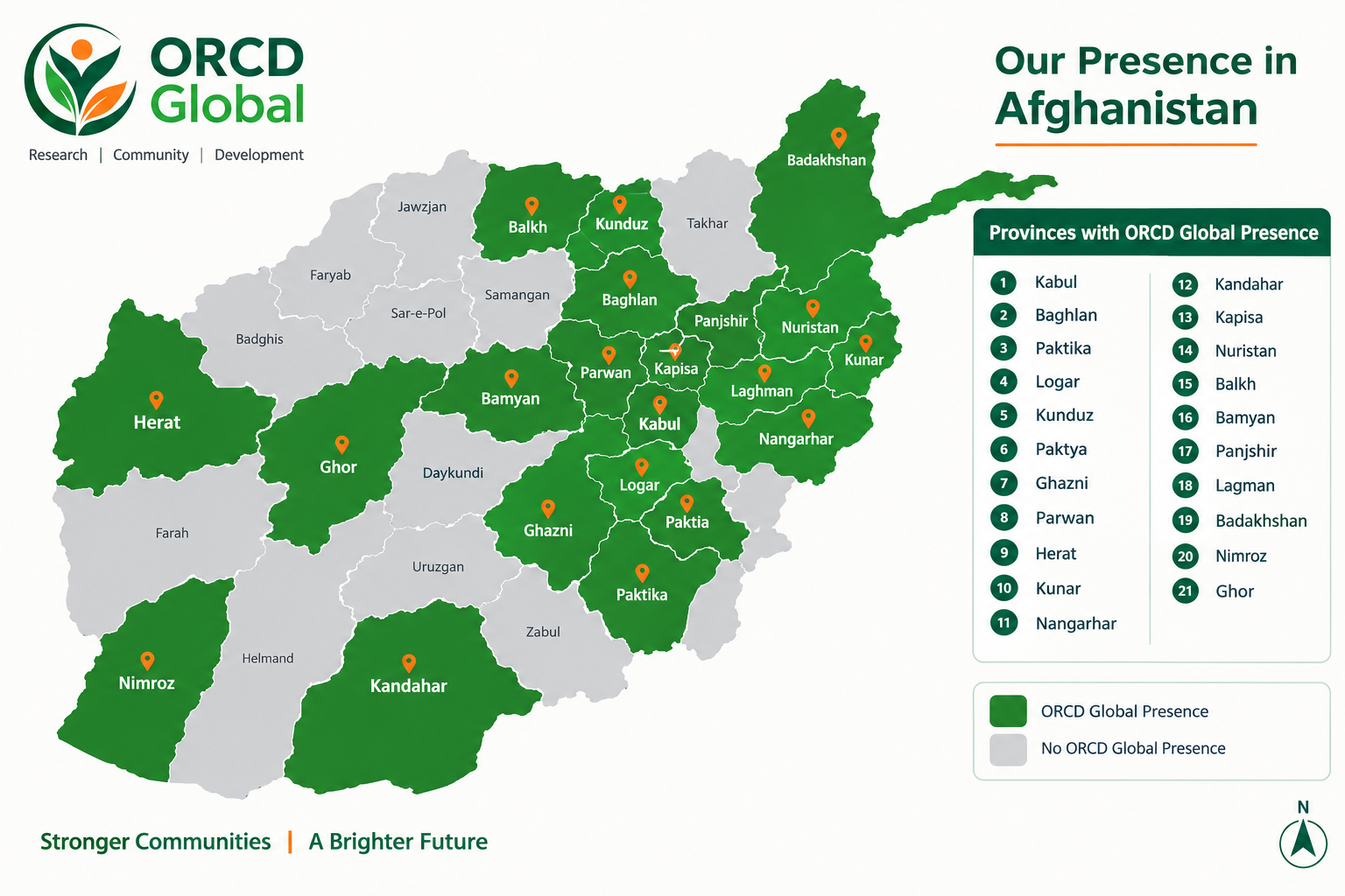 ORCD Global presence across 21 provinces of Afghanistan
